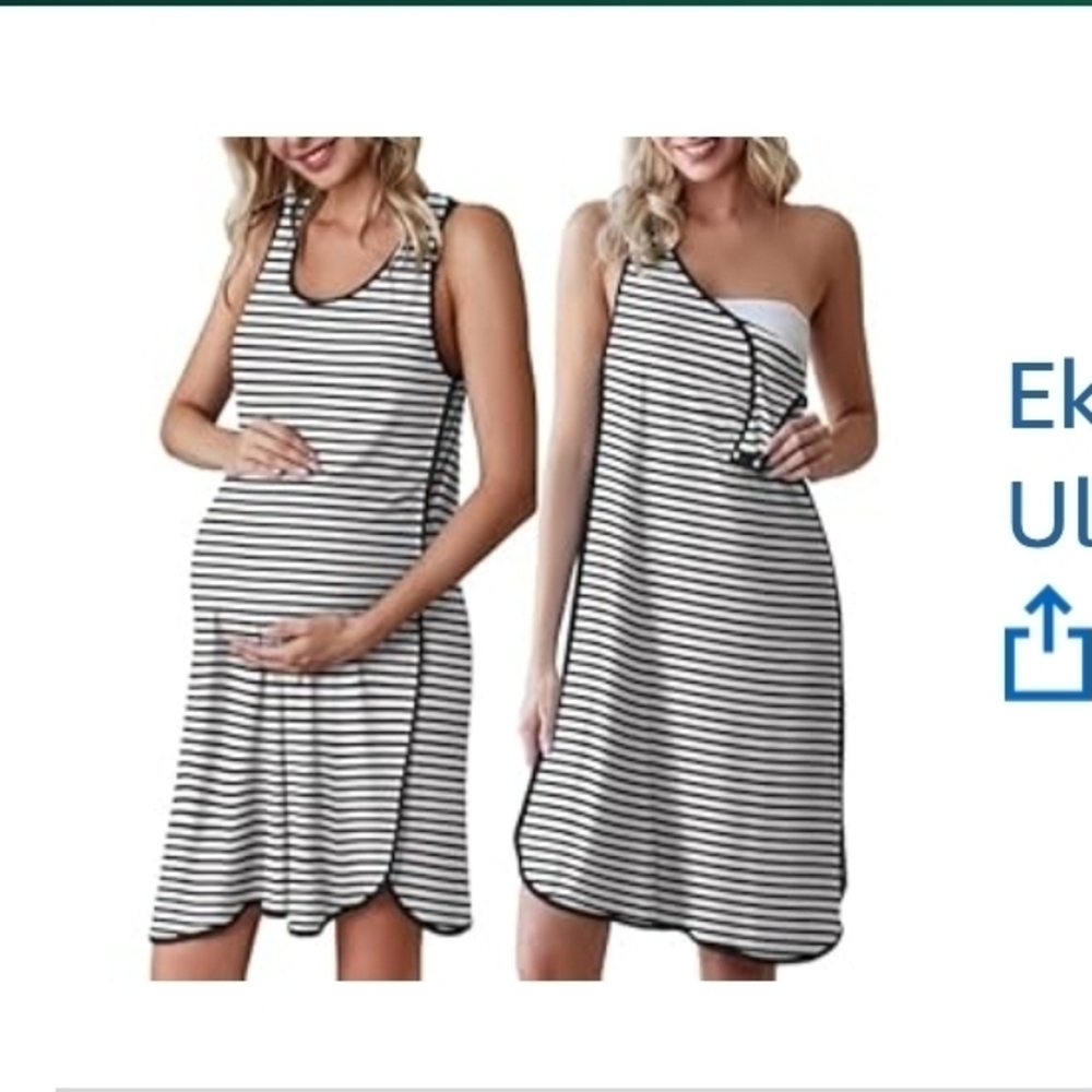 Striped Maternity/Nursing Dress - Black and White